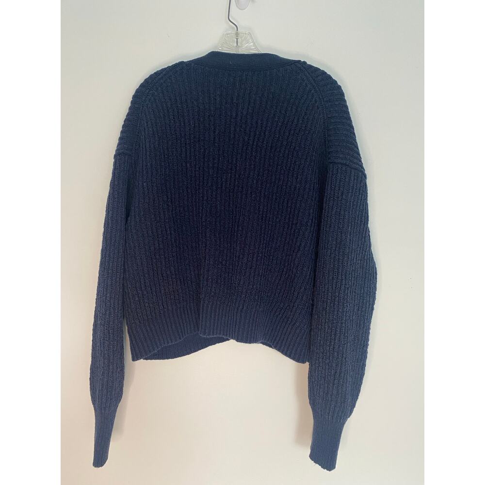 J Crew Navy Ribbed Cropped Chunky Cardigan Sweater XL‎ Button Front Academia Y2K - Picture 4 of 8
